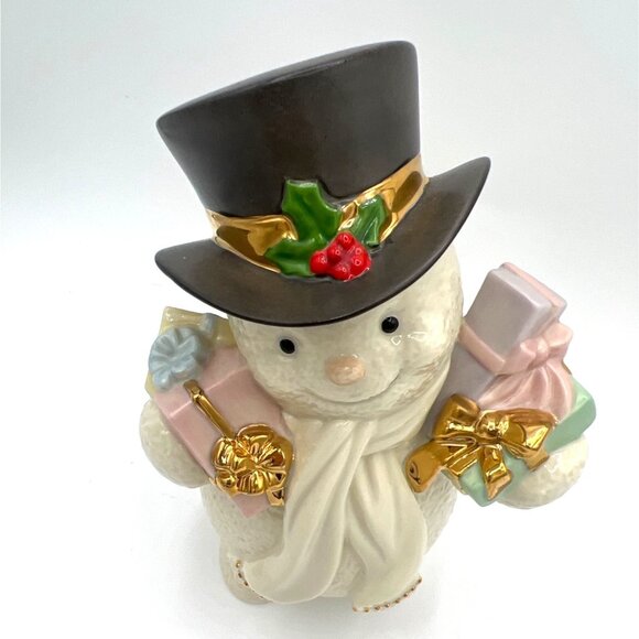 Lenox Snowman Porcelain Figurine Collection Special Delivery Gold Anthropomorphi - Picture 2 of 9